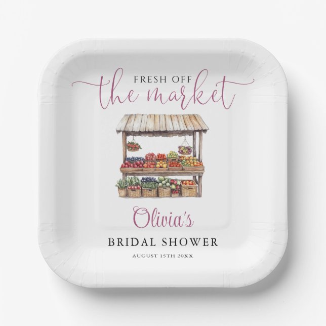 Fresh Off The Market Rustic Bridal Shower Paper Plate (Front)