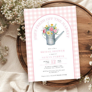 Fresh off the market rustic gingham bridal shower invitation