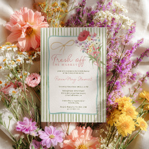 Fresh Off the Market Sage Green Stripes QR Bridal Invitation