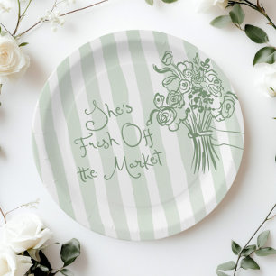 Fresh Off the Market Sage green whimsical Bouquet Paper Plate