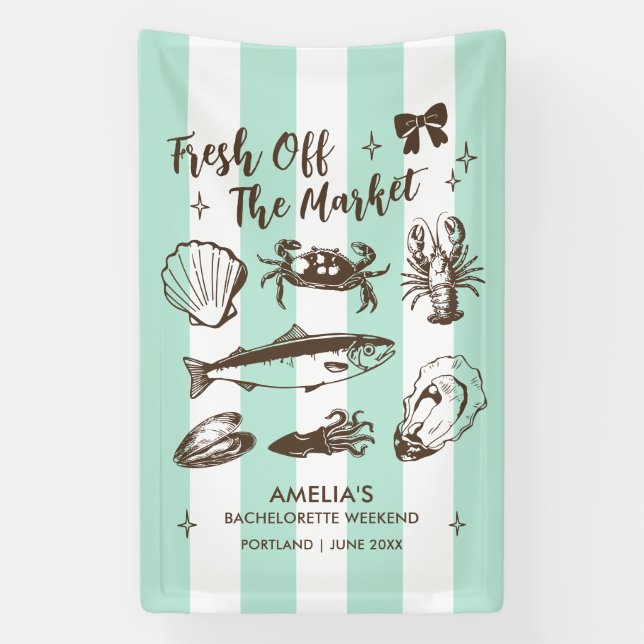 Fresh Off The Market Seafood Bachelorette Party Banner (Vertical)