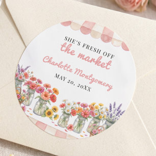 Fresh Off The Market Striped Awning Sunflowers Classic Round Sticker