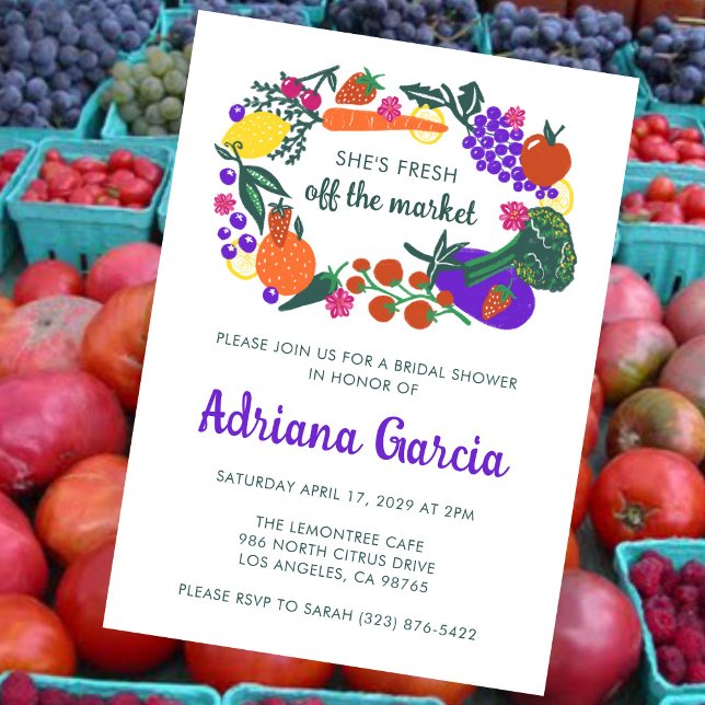 FRESH OFF THE MARKET Veggies Fruits Bridal Shower Invitation (FRESH OFF THE MARKET Veggies Fruits Hand-drawn Cute Bridal Shower Invitation
)