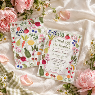 Fresh Off the Market Watercolor Bridal Shower Invitation