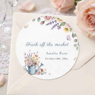 Fresh Off The Market Watering Can Bridal Shower Classic Round Sticker
