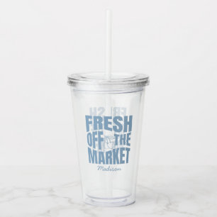 Fresh Off the Market Whimsical Blue Bridal Shower Acrylic Tumbler