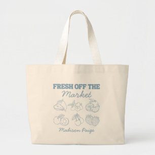 Fresh Off the Market Whimsical Blue Bridal Shower Large Tote Bag