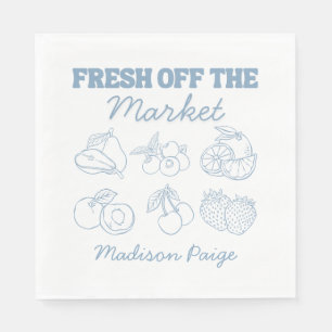 Fresh Off the Market Whimsical Blue Bridal Shower Napkin