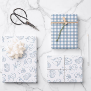 Fresh Off the Market Whimsical Blue Bridal Shower Wrapping Paper Sheet