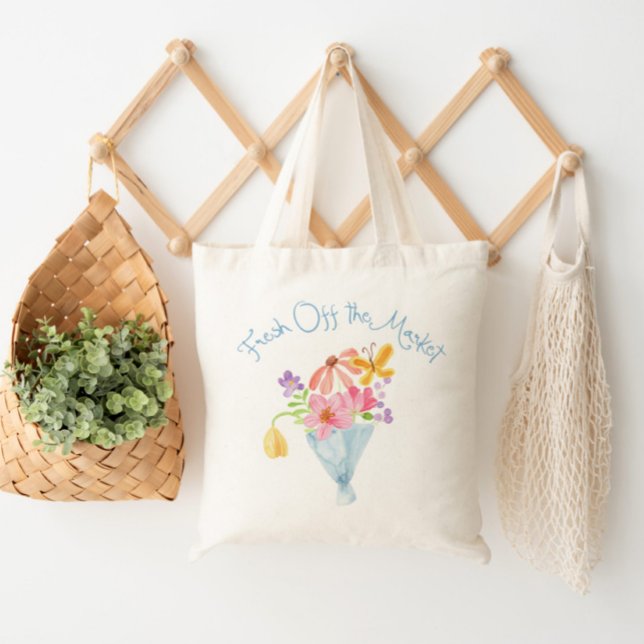 Fresh Off the Market Whimsical Bouquet Tote Bag (Creator Uploaded)