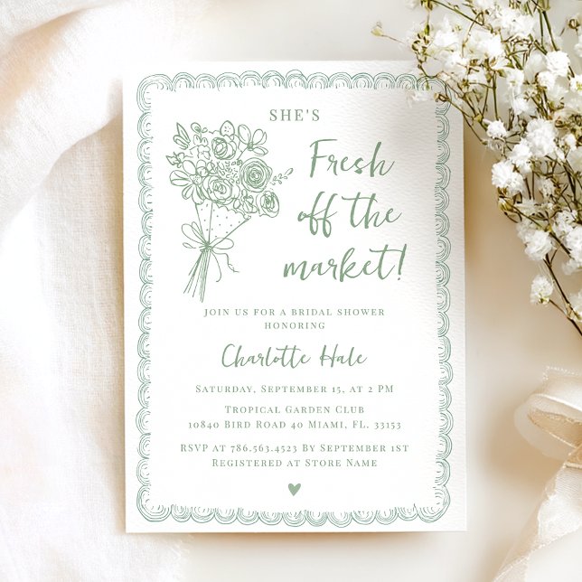 Fresh Off the Market Whimsical Bridal Shower Invitation (Creator Uploaded)