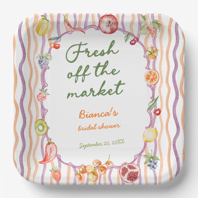 Fresh Off The Market Whimsical Bridal Shower Paper Plate (Front)