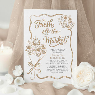Fresh Off The Market Whimsical Brown Bridal Shower Invitation