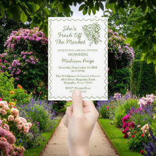 Fresh Off the Market Whimsical Green Bridal Shower Invitation