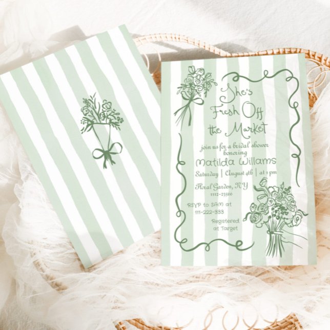 Fresh Off the Market Whimsical  Sage Bridal Shower Invitation (Creator Uploaded)