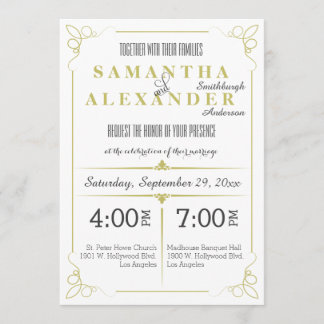 Fresh Olive Green Art Deco Wedding Invitation