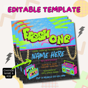 Fresh One 1st Birthday   90s Theme Birthday Invitation