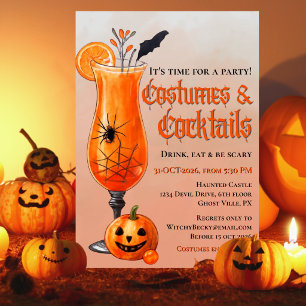 Fresh Orange Costumes & Cocktails Halloween Party Invitation