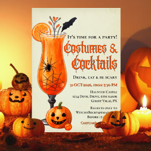 Fresh Orange Costumes & Cocktails Halloween Party Invitation