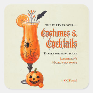 Fresh Orange Costumes & Cocktails Halloween Party Square Sticker