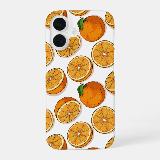 Fresh Orange Fruit Citrus Seamless Pattern iPhone 16 Case (Back)