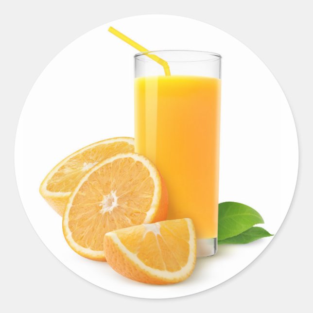 Fresh orange juice in a glass classic round sticker (Front)