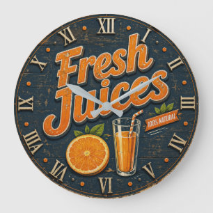 Fresh Orange Juice Rustic Farmhouse Bar Large Clock