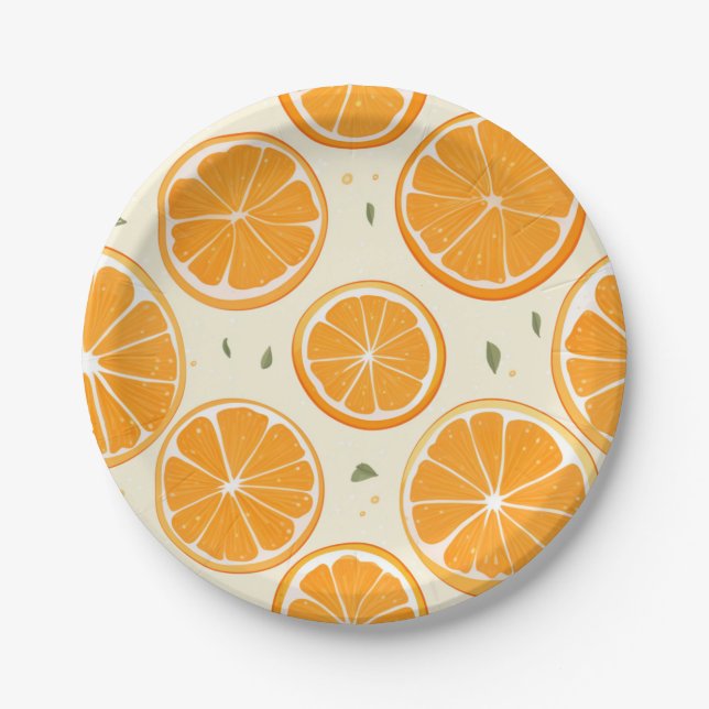 Fresh Orange Slice Pattern – Bright Citrus Fruit Paper Plate (Front)