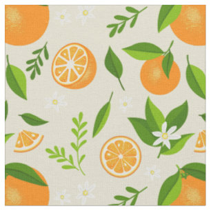 Fresh oranges with flowers and leaves fabric