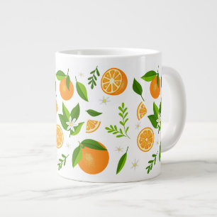Fresh oranges with flowers and leaves large coffee mug