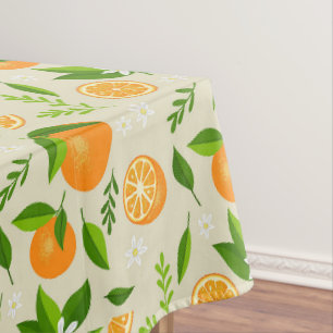 Fresh oranges with flowers and leaves tablecloth