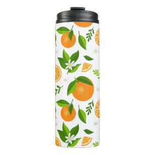 Fresh oranges with flowers and leaves thermal tumbler