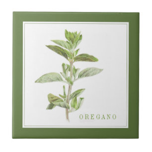 FRESH OREGANO 4.25 Ceramic Tile (+text) Green