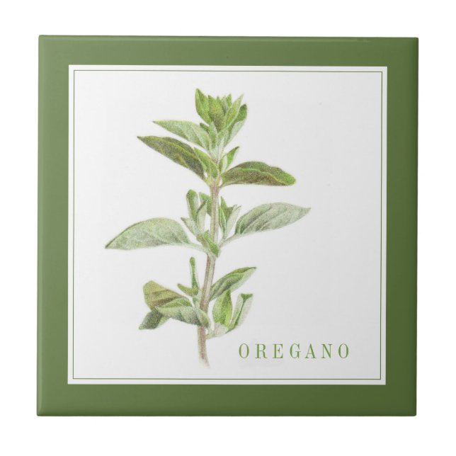FRESH OREGANO 4.25 Ceramic Tile (+text) Green (Front)