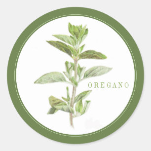 FRESH OREGANO Large Round Stickers (+text) Green