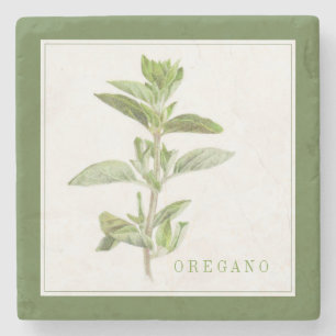 FRESH OREGANO Marble Stone Coaster (+text) Green