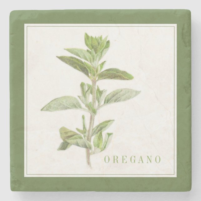 FRESH OREGANO Marble Stone Coaster (+text) Green (Front)
