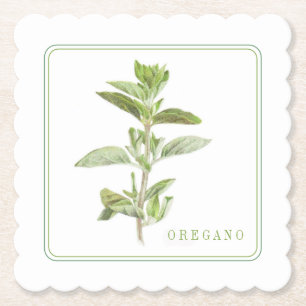 FRESH OREGANO Scalloped Square Coasters (+text)
