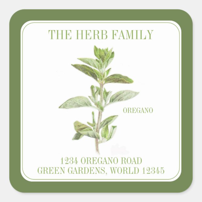 FRESH OREGANO Small Square Envelope Seals - Green (Front)