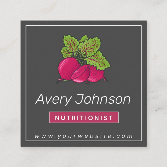 Fresh Organic Beets Nutritionist Healthy Food Grey Square Business Card (Front)