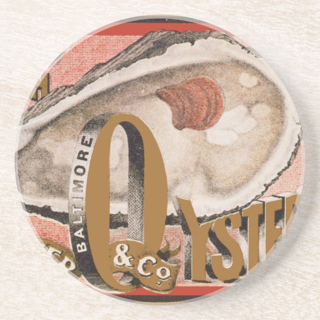 Fresh Oysters Vintage Label Coaster (Front)