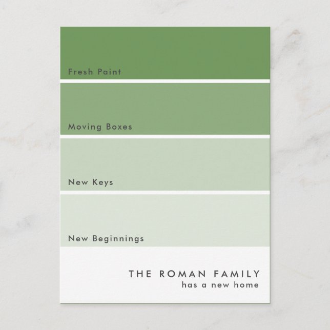 Fresh Paint Chip Moving Announcement Green Postcard (Front)