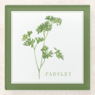 FRESH PARSLEY Glass Beverage Coaster (+text) Green