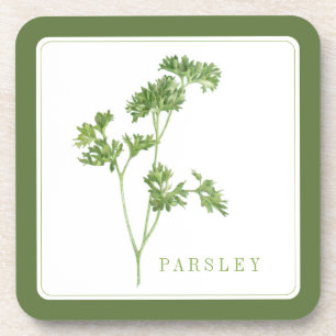 FRESH PARSLEY Hard Plastic Coasters (+text) Green