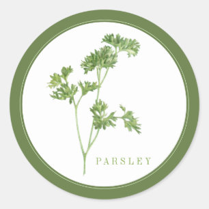 FRESH PARSLEY Large Round Stickers (+text) Green