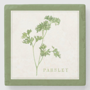 FRESH PARSLEY Marble Stone Coaster (+text) Green