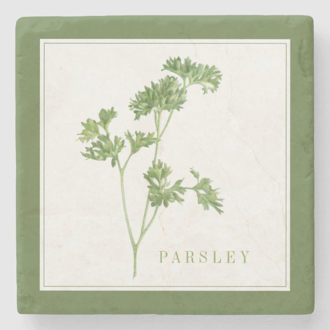 FRESH PARSLEY Marble Stone Coaster (+text) Green (Front)