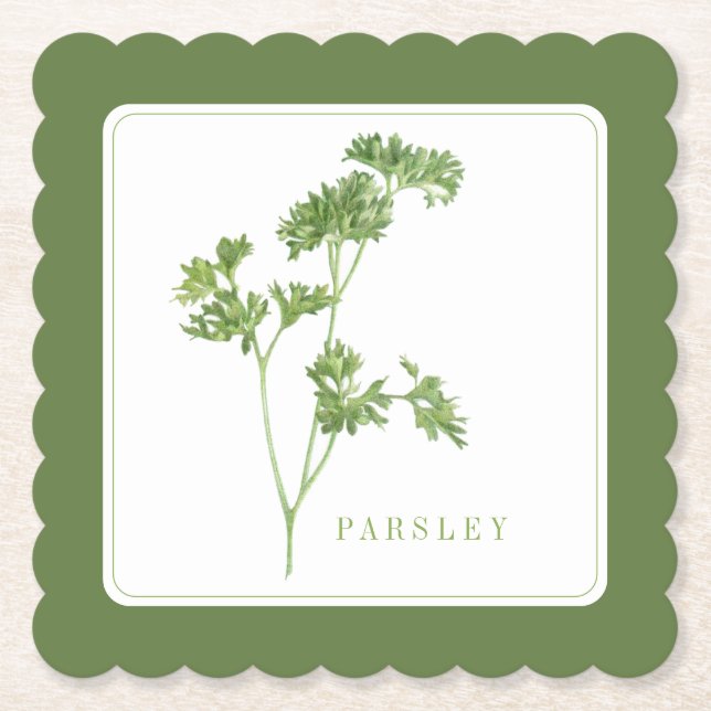 FRESH PARSLEY Scallop Square Coaster (+text) Green (Front)