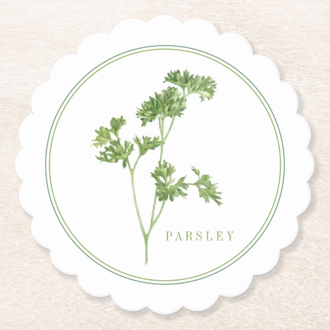 FRESH PARSLEY Scalloped Round Coasters (+text) (Front)