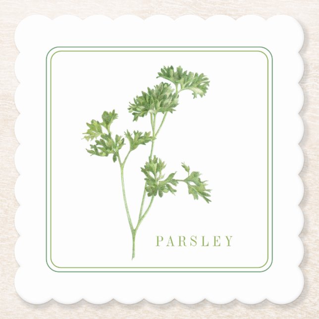 FRESH PARSLEY Scalloped Square Coasters (+text) (Front)